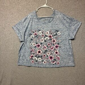 Woman Within T-Shirt Plus Size 26/28 2X Pink White Floral Print Tunic Top